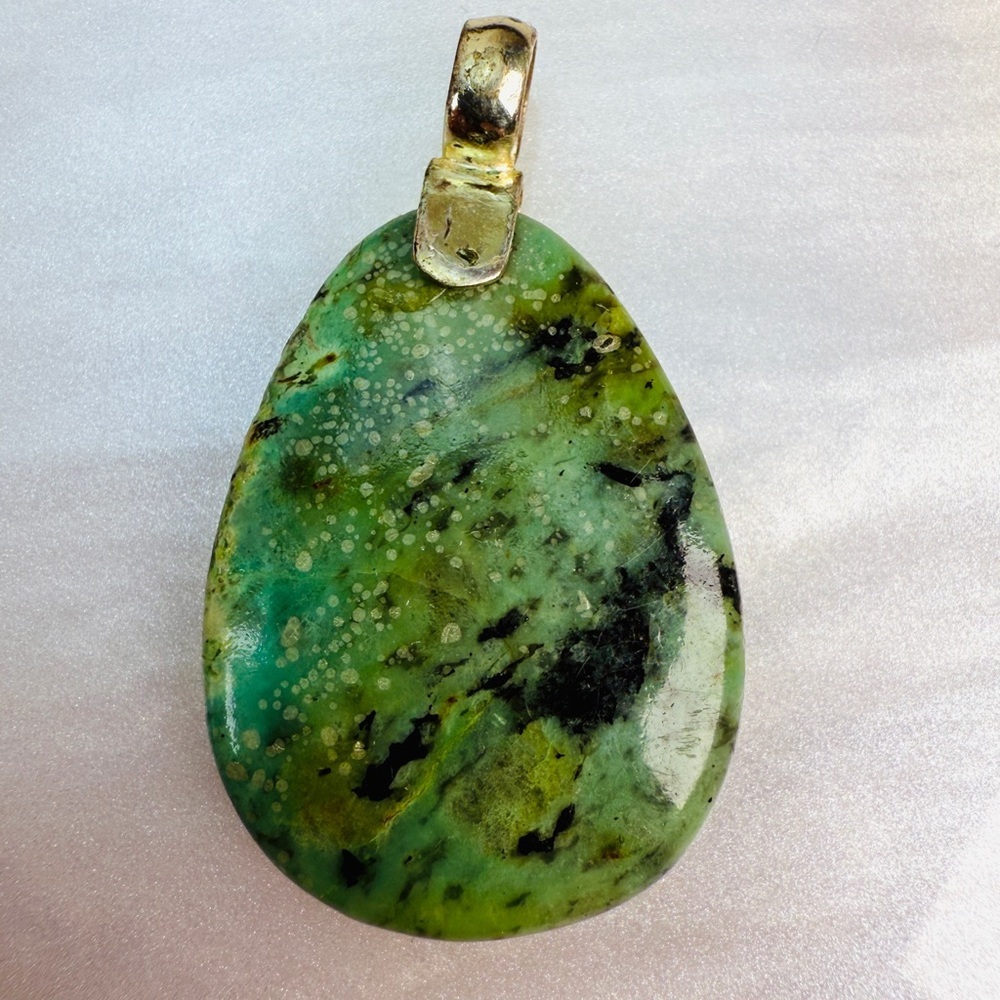 Natural Green Ocean Jasper Pear Shape Pendant - Picture 8 of 8